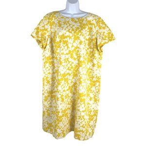 Talbots Dress Women's Size 20W Short Sleeve Yellow White Print Cotton DR-1121